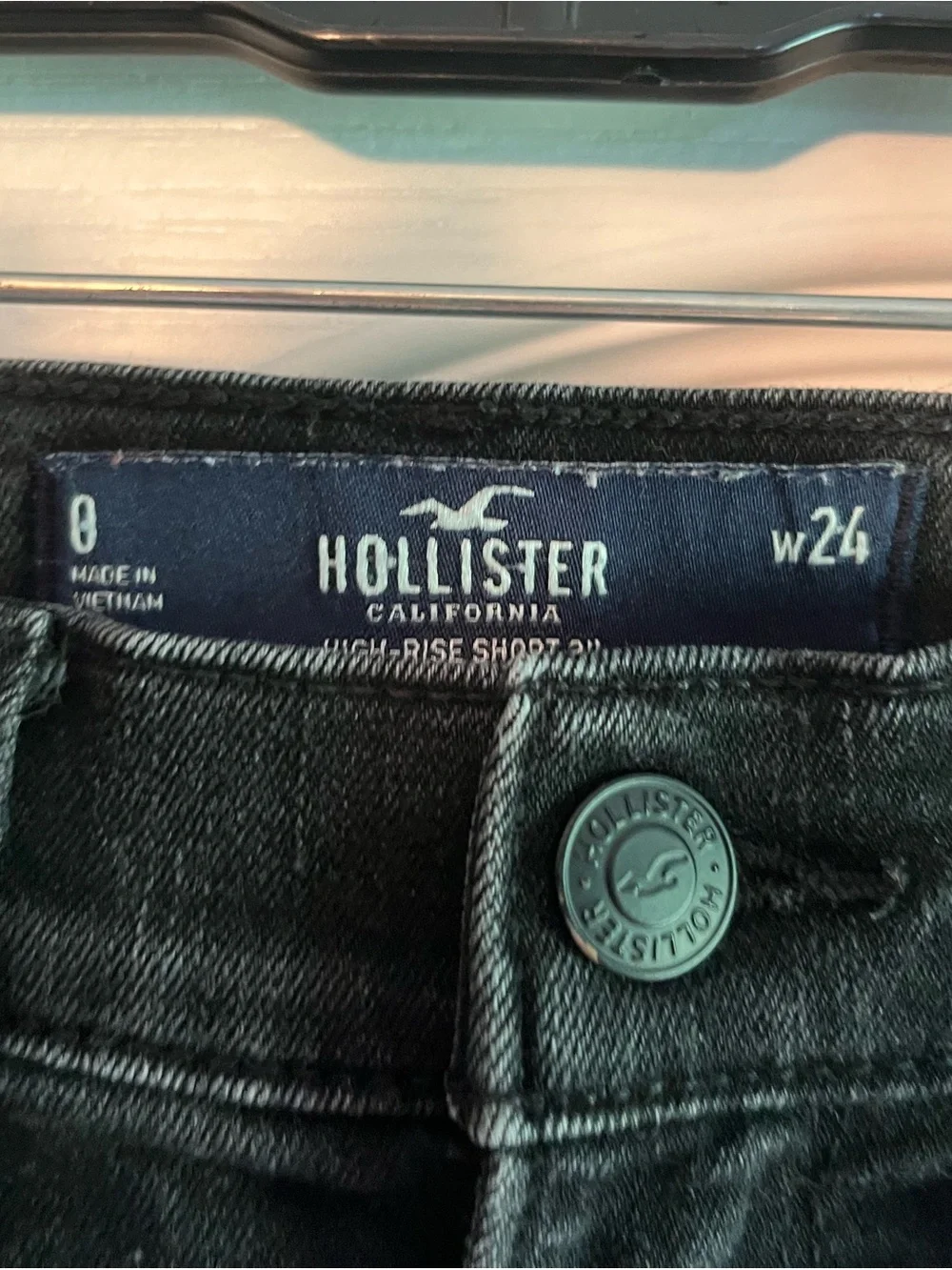 Hollister Black Distressed Denim Shorts New without tags. X-Small 24 - Picture 2 of 2